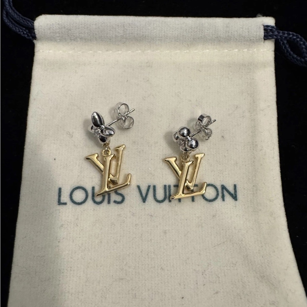 Louis Vuitton Gold and Silver Logo Earrings M01287 AK1253 - Picture 1 of 7